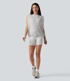 Round Neck Stripe Workout Tank Top — Inkline Micro Stripe — view 6