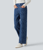 Mid Rise Casual Straight Leg Jeans with Pockets — Zebra Stripe - Medium Dark Blue — view 3