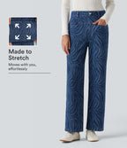 Mid Rise Casual Straight Leg Jeans with Pockets — Zebra Stripe - Medium Dark Blue — view 1