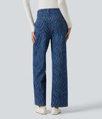Mid Rise Casual Straight Leg Jeans with Pockets — Zebra Stripe - Medium Dark Blue — view 2
