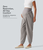 Super High Waisted Tapered Waffle Casual Maternity Joggers with Pockets — Mink Ash — view 1