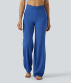 High Waisted Contrast Lace Dance Balloon Trousers with Pockets — Beaucoup Blue — view 3