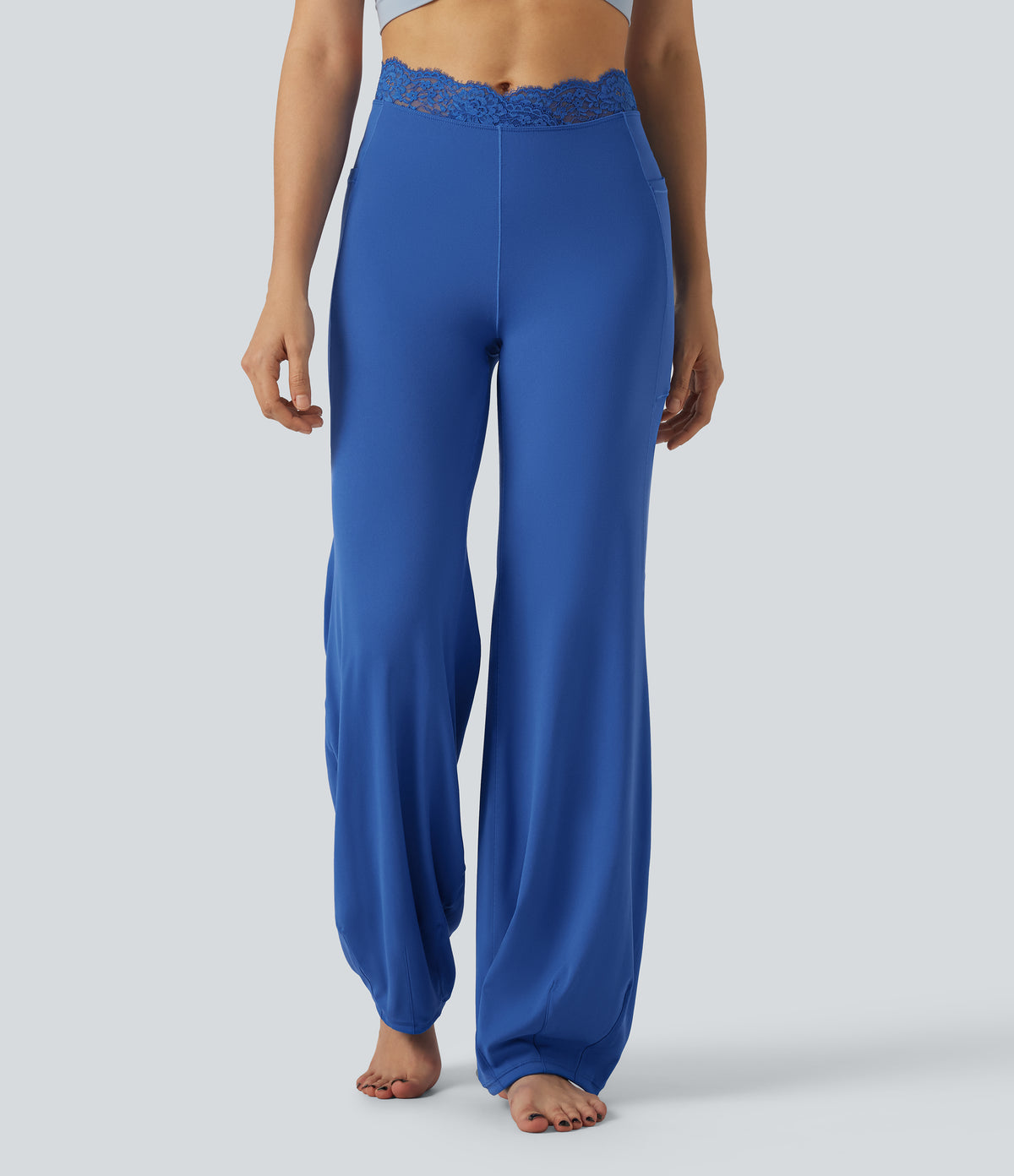 High Waisted Contrast Lace Dance Balloon Trousers with Pockets — Beaucoup Blue — view 3
