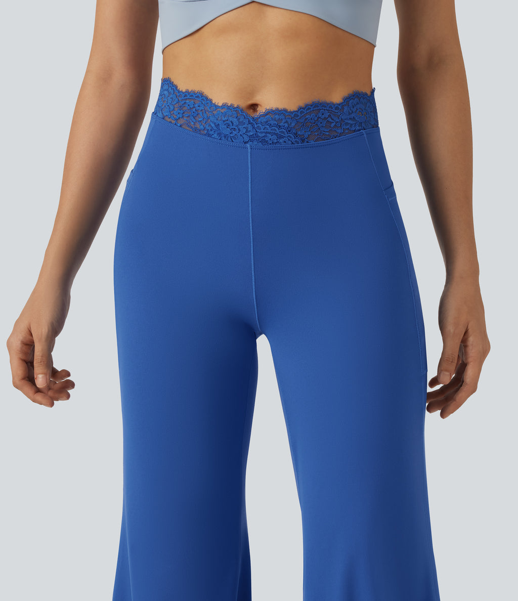 High Waisted Contrast Lace Dance Balloon Trousers with Pockets — Beaucoup Blue — view 4