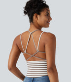 U Neck Built-in Bra Stripe Casual Tank Top — Café Mocha — view 5