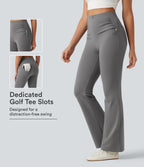High Waisted Ruched Flare Golf Trousers with Pockets-Golf Tee — Putty Gray — view 1
