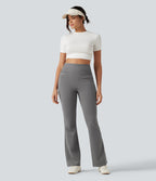 High Waisted Ruched Flare Golf Trousers with Pockets-Golf Tee — Putty Gray — view 8