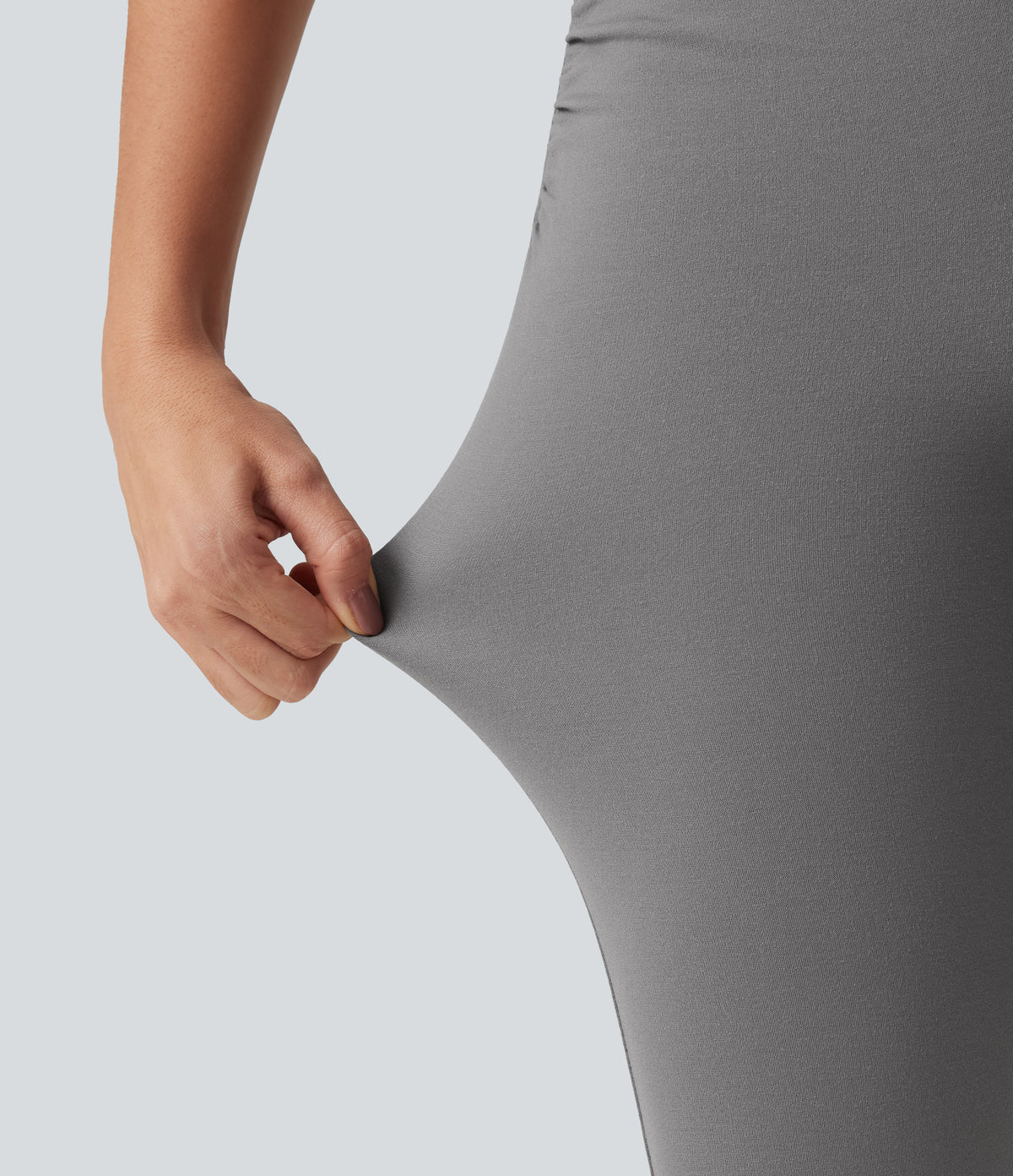 High Waisted Ruched Flare Golf Trousers with Pockets-Golf Tee — Putty Gray — view 7