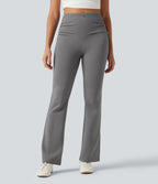 High Waisted Ruched Flare Golf Trousers with Pockets-Golf Tee — Putty Gray — view 3