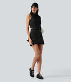 High Waisted Tummy Control 2-in-1 Mini Casual Skirt with Pockets — Black — view 6