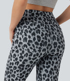 High Waisted Leopard Waffle Flare Casual Trousers with Pockets — Frosted Panther — view 5