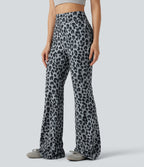 High Waisted Leopard Waffle Flare Casual Trousers with Pockets — Frosted Panther — view 3