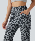 High Waisted Leopard Waffle Flare Casual Trousers with Pockets — Frosted Panther — view 4