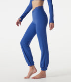 High Waisted Contrast Lace Dance Balloon Joggers with Pockets — Beaucoup Blue — view 1