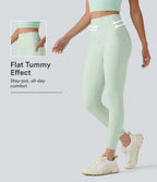 High Waisted Tummy Control Shaping Workout Leggings with Pockets — Dusty Aqua — view 1