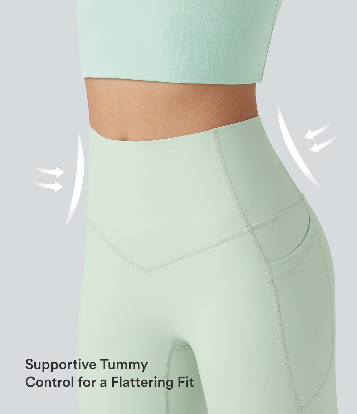 High Waisted Tummy Control Shaping Workout Leggings with Pockets — Dusty Aqua — view 2