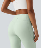 High Waisted Tummy Control Shaping Yoga Bootcut Leggings with Pockets — Dusty Aqua — view 3