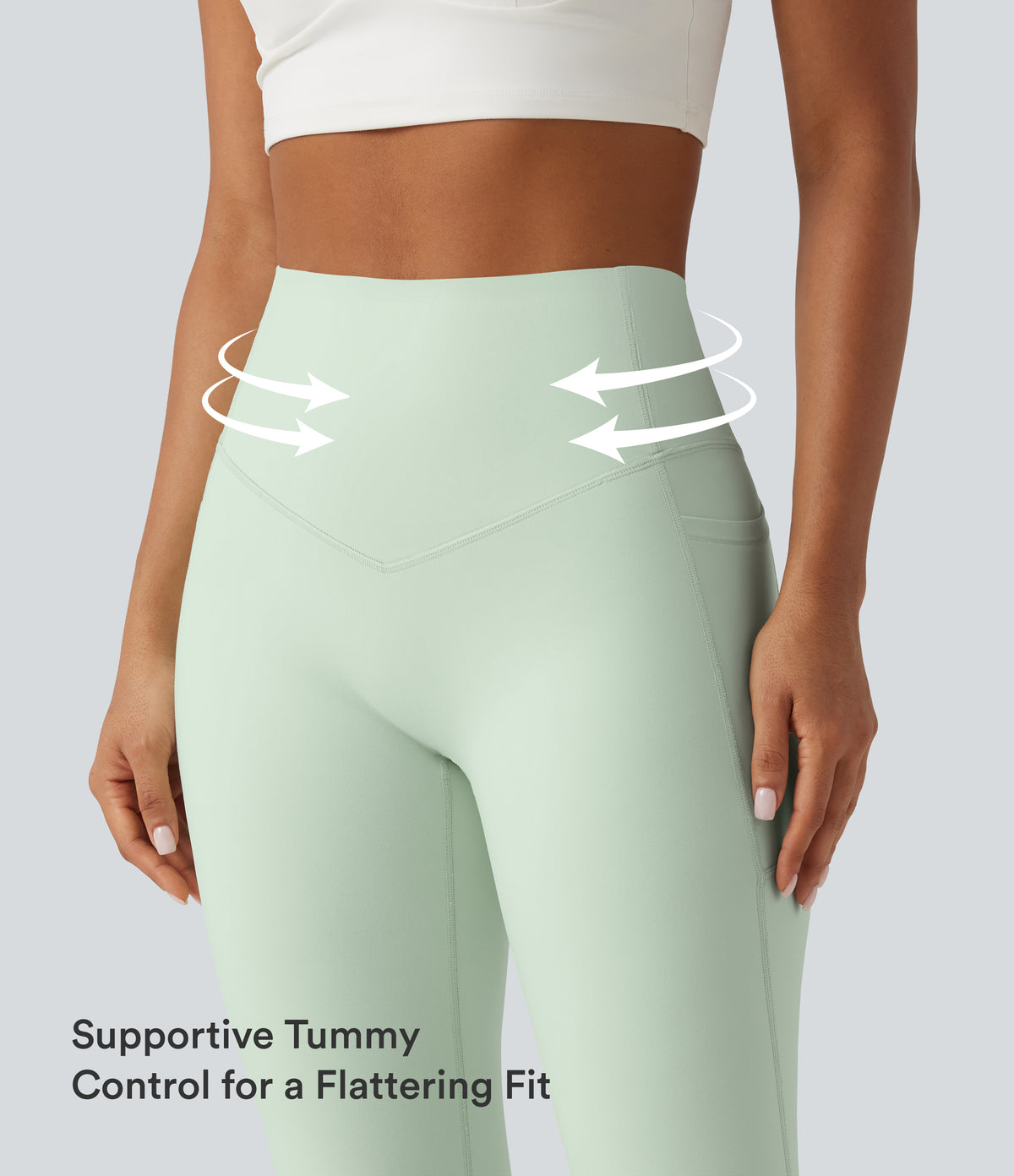 High Waisted Tummy Control Shaping Yoga Bootcut Leggings with Pockets — Dusty Aqua — view 2