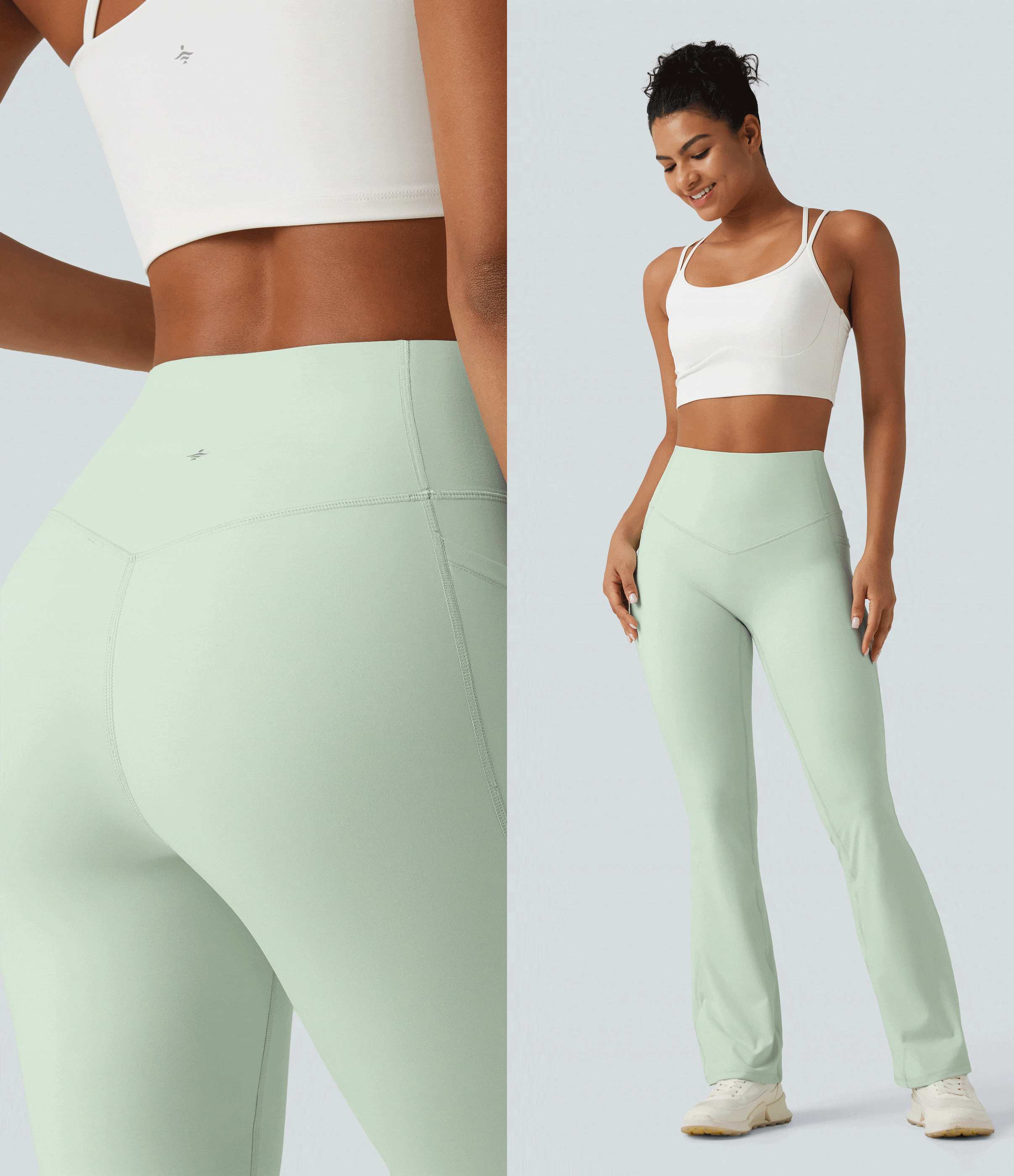 High Waisted Tummy Control Shaping Yoga Bootcut Leggings with Pockets — Dusty Aqua — view 4