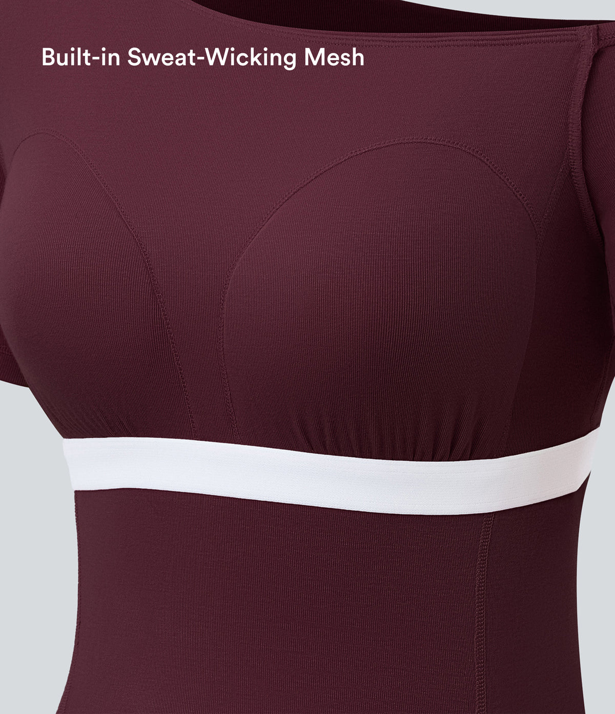 Ribbed One Shoulder Built-in Bra Short Sleeve Bodycon 2-in-1 Mini Casual Dress with Pockets-Edition — Maroon Banner — view 5