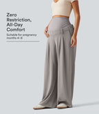 Super High Waisted Wide Leg Waffle Maternity Work Trousers with Pockets — Mink Ash — view 1