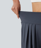 Airy High Waisted Pleated Baggy InstantCool Yoga Trousers with Pockets — Fog Grey Blue — view 7