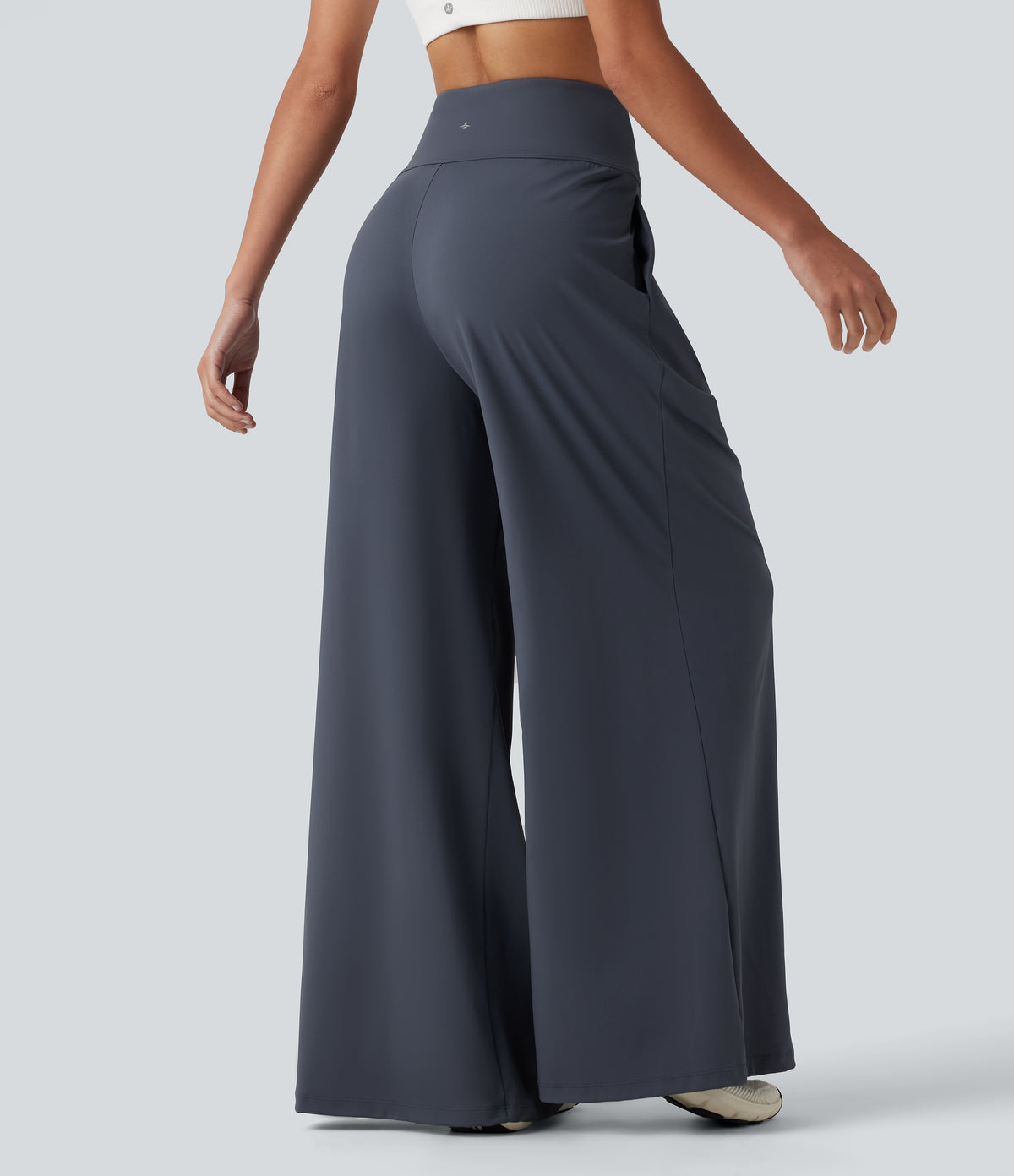 Airy High Waisted Pleated Baggy InstantCool Yoga Trousers with Pockets — Fog Grey Blue — view 2