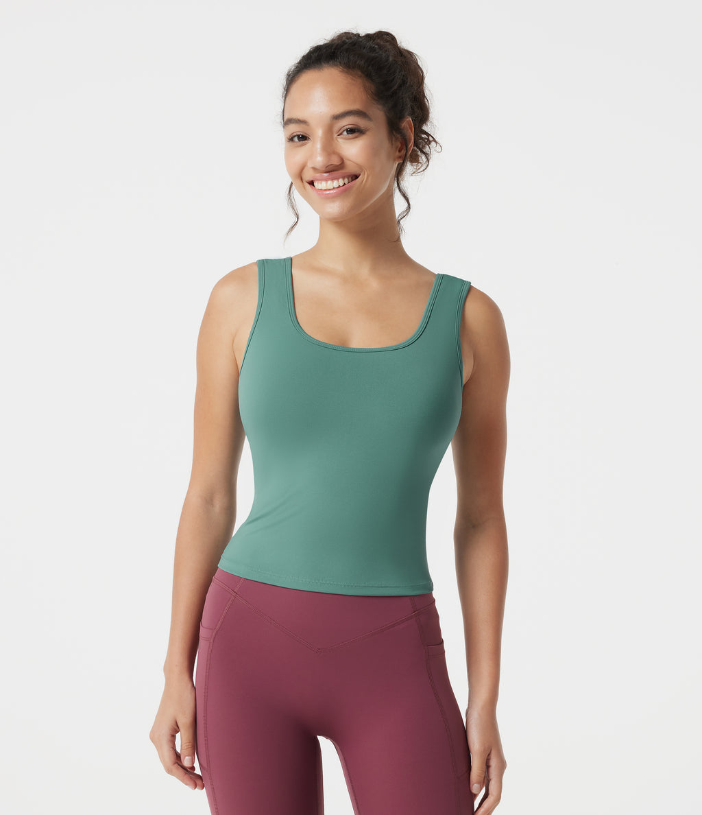 U Neck Built-in Bra Casual Tank Top — Azure — view 2