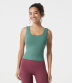 U Neck Built-in Bra Casual Tank Top — Azure — view 2