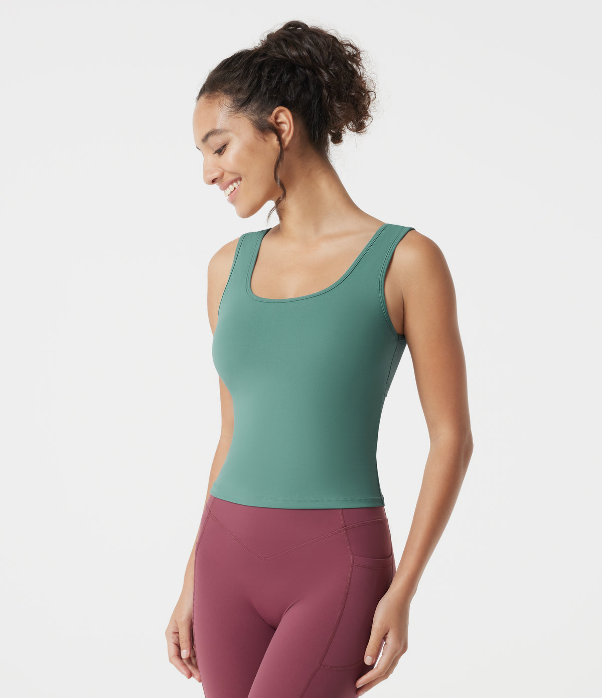 U Neck Built-in Bra Casual Tank Top — Azure — view 3