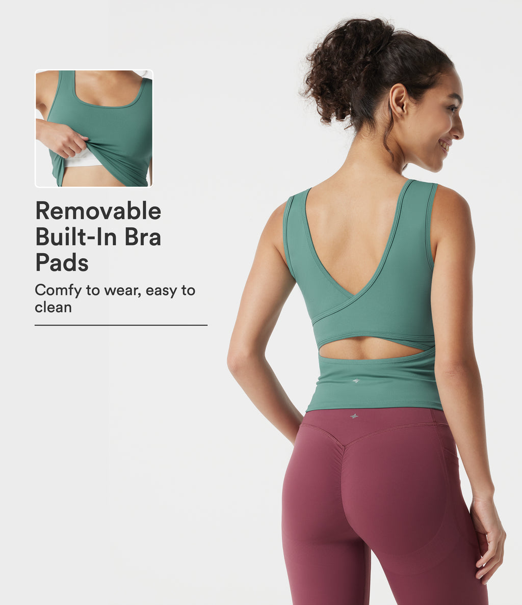 U Neck Built-in Bra Casual Tank Top — Azure — view 1