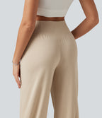 High Waisted Casual Stretch Linen Joggers with Pockets — Oatfield Cream — view 5