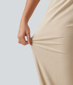 High Waisted Casual Stretch Linen Joggers with Pockets — Oatfield Cream — view 6