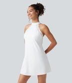 Airy Tie Back Built-in Bra 2-in-1 InstantCool Mini Yoga Active Dress with Pocket-Longer Length — White — view 4