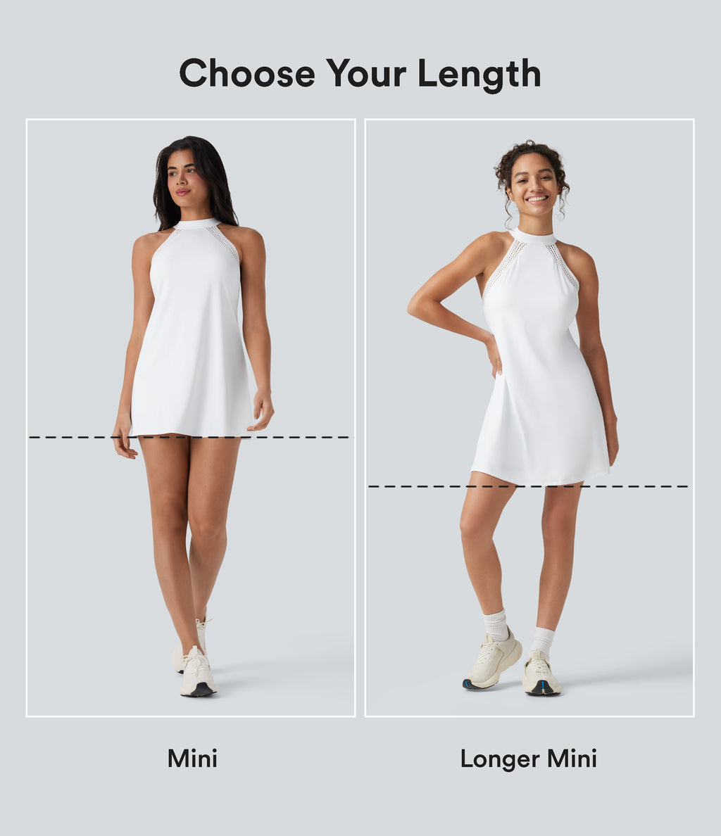 Airy Tie Back Built-in Bra 2-in-1 InstantCool Mini Yoga Active Dress with Pocket-Longer Length — White — view 2