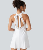 Airy Tie Back Built-in Bra 2-in-1 InstantCool Mini Yoga Active Dress with Pocket-Longer Length — White — view 5