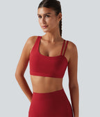Ribbed Low Support Asymmetric Cut Out Built-in Bra Running Sports Bra — Salsa — view 5
