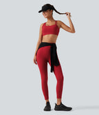 Ribbed Low Support Asymmetric Cut Out Built-in Bra Running Sports Bra — Salsa — view 7
