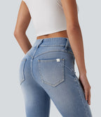 Mid Rise Skinny Casual Jeans with Pockets — Malibu Blue Denim — view 4