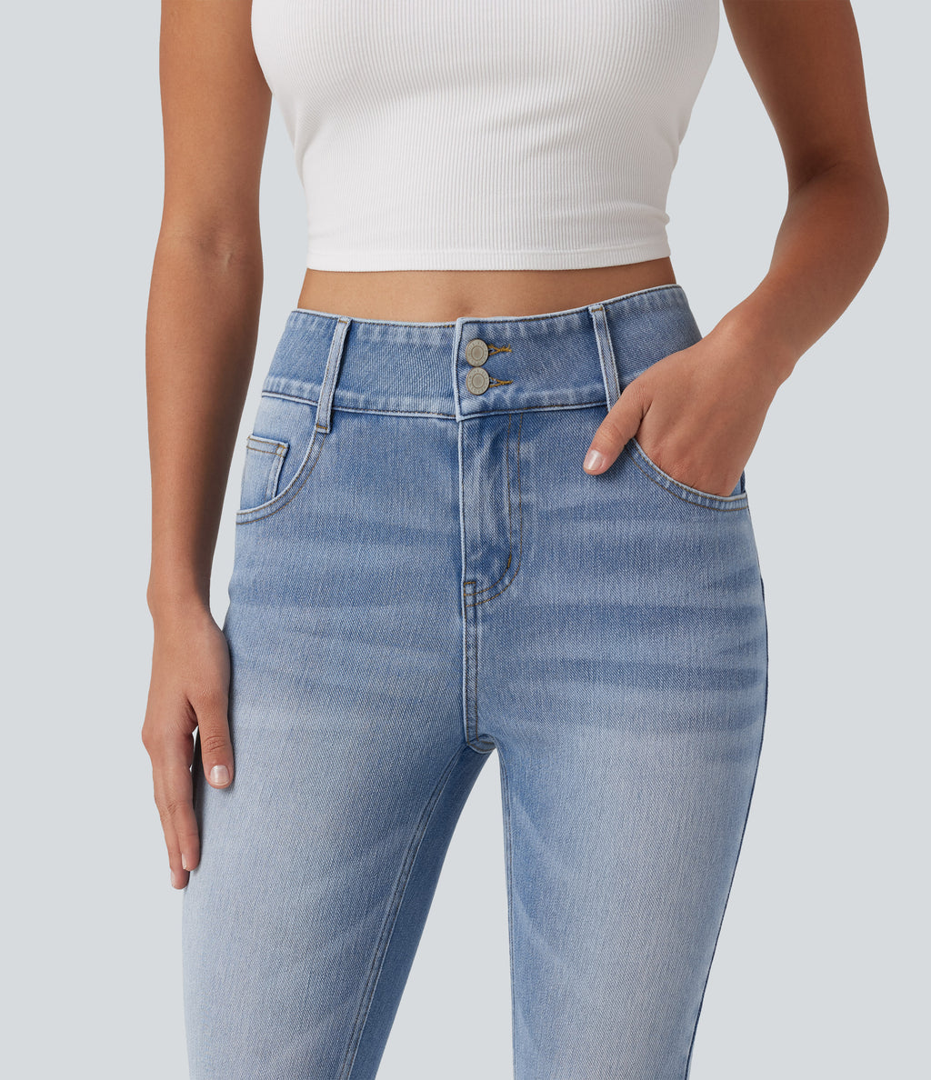 Mid Rise Skinny Casual Jeans with Pockets — Malibu Blue Denim — view 5