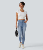 Mid Rise Skinny Casual Jeans with Pockets — Malibu Blue Denim — view 7