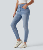 Mid Rise Skinny Casual Jeans with Pockets — Malibu Blue Denim — view 3