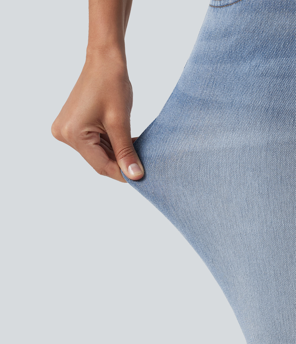 Mid Rise Skinny Casual Jeans with Pockets — Malibu Blue Denim — view 6