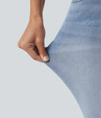 Mid Rise Skinny Casual Jeans with Pockets — Malibu Blue Denim — view 6