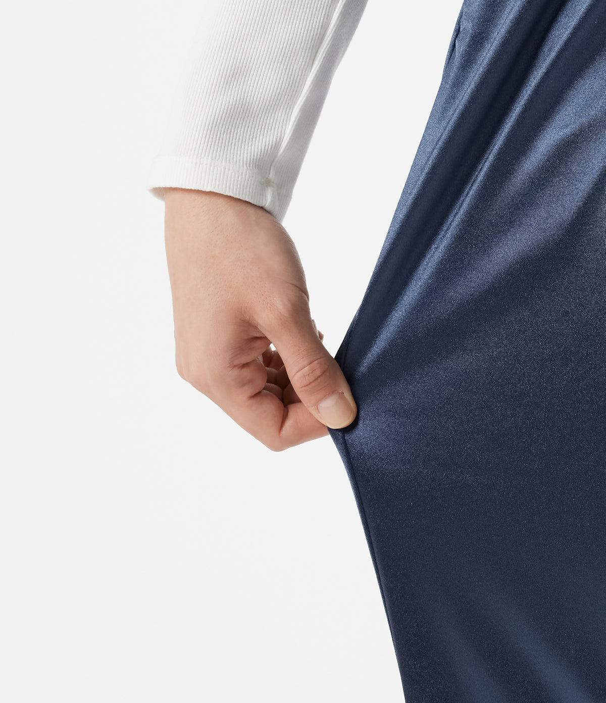 High Waisted Tapered Satin Work Trousers with Pockets — Oceana — view 6
