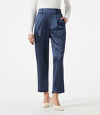 High Waisted Tapered Satin Work Trousers with Pockets — Oceana — view 2