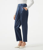 High Waisted Tapered Satin Work Trousers with Pockets — Oceana — view 1
