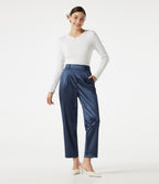 High Waisted Tapered Satin Work Trousers with Pockets — Oceana — view 7