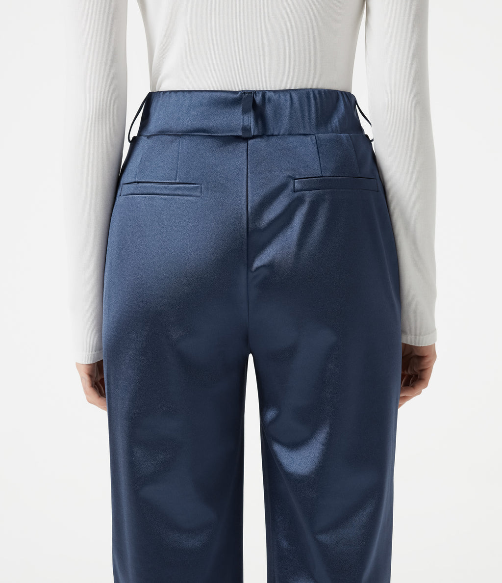 High Waisted Tapered Satin Work Trousers with Pockets — Oceana — view 5