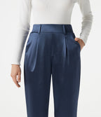 High Waisted Tapered Satin Work Trousers with Pockets — Oceana — view 4